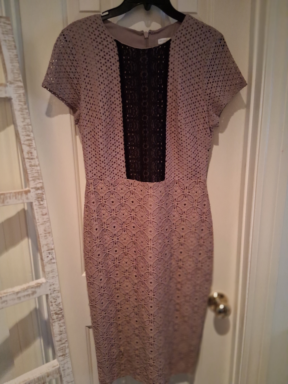 Lace Overlay Midi Dress with Contrast Panel - Taupe